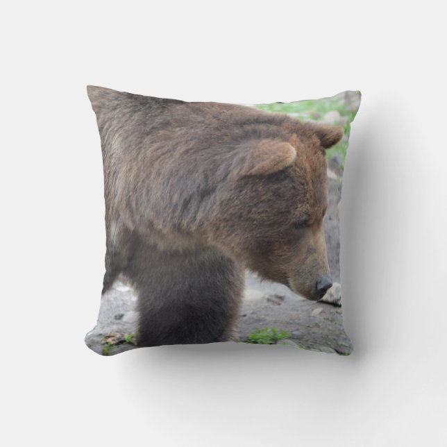 Grizzly Bear Throw Pillow (Front)