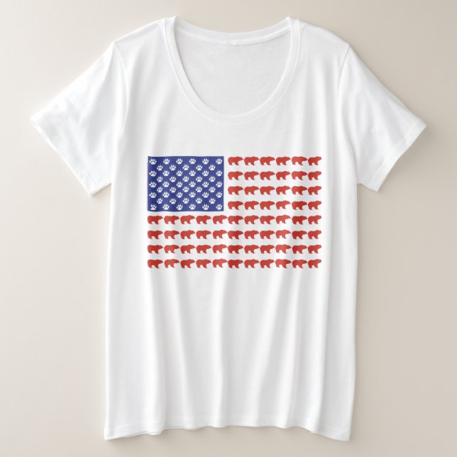 Grizzly Bear USA Flag Plus Size T-Shirt (Design Front)