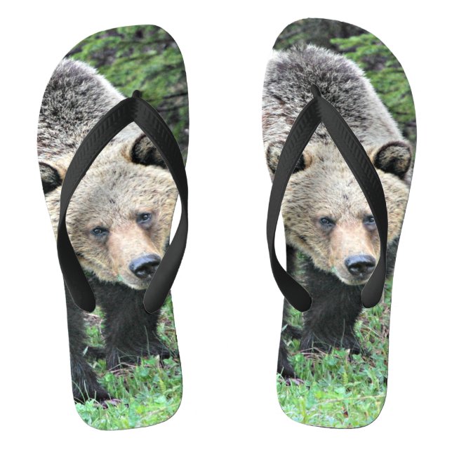 Grizzly Bear Walking In The Woods Flip Flops (Footbed)