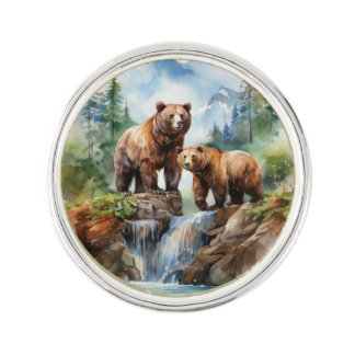 Grizzly Bear Watercolor Lapel Pin