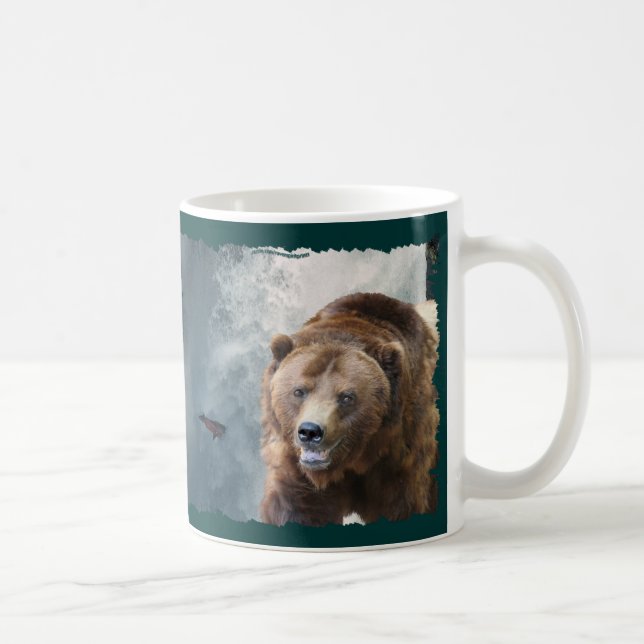 Grizzly Bear & Waterfall Animal-lover Art Mug (Right)