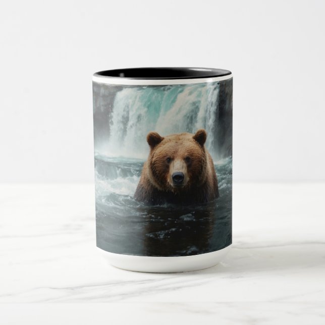 Grizzly Bear & Waterfall Wildlife Design Mug (Center)