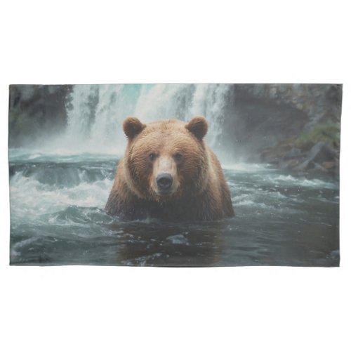 Grizzly Bear  Waterfall Wildlife Design Pillow Case