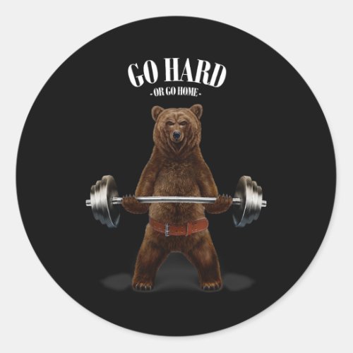 Grizzly Bear Weightlifting in Fitness Gym Classic Round Sticker