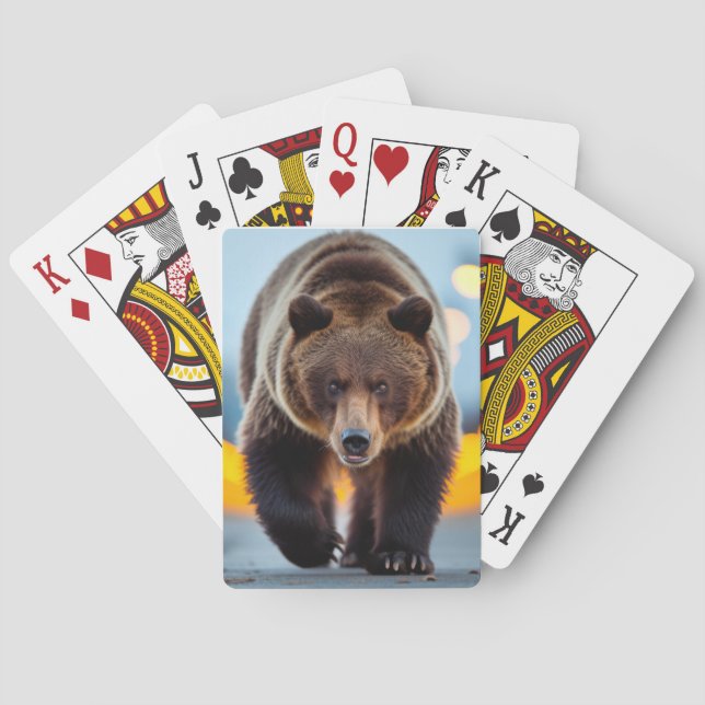 Grizzly Bear Wildlife Animal On Street  Poker Cards (Back)