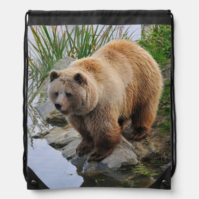 Grizzly Bear Wildlife Animal Photograph Drawstring Bag (Front)