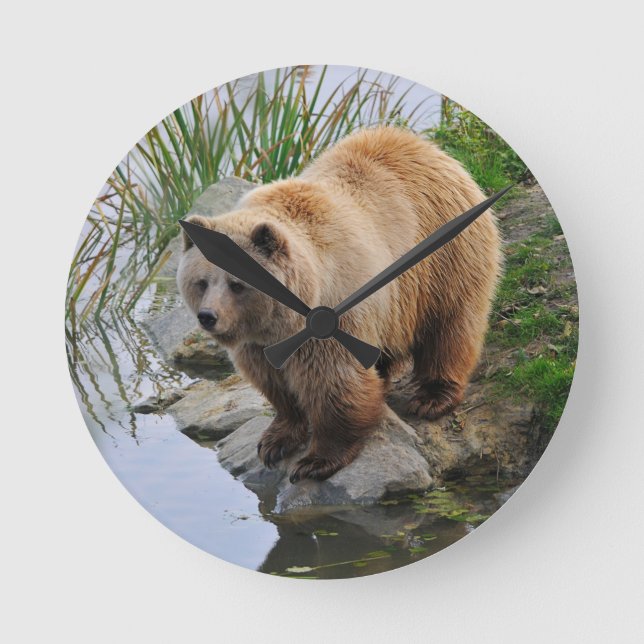 Grizzly Bear Wildlife Animal Photograph Round Clock (Front)