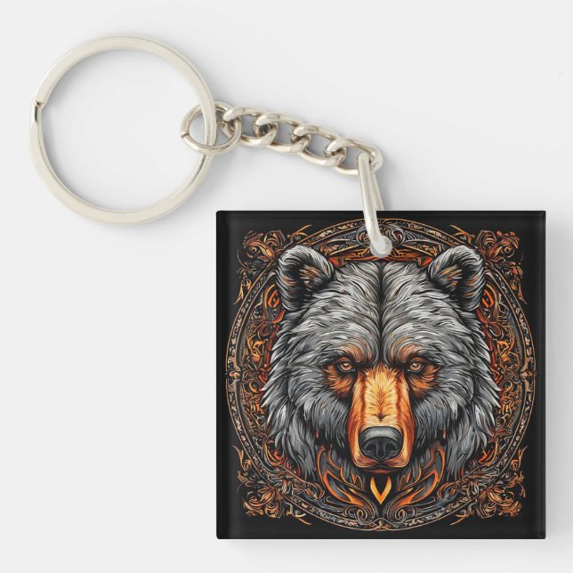 🐻✨ Grizzly Bear Wildlife Art 🌲🔑 Keychain (Front)