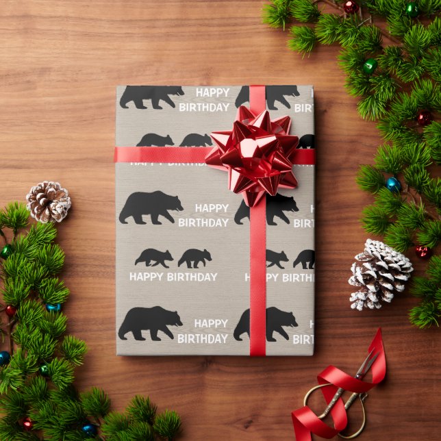 Grizzly Bear with Cubs | Birthday | Custom Text Wrapping Paper (Holiday Gift)