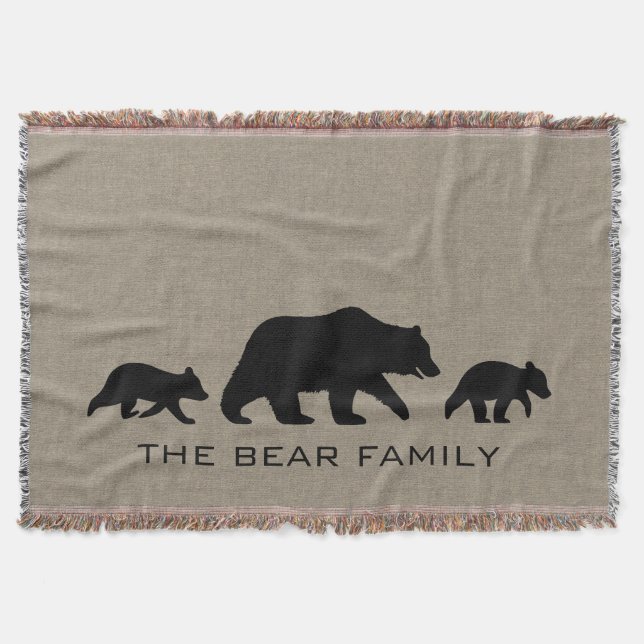 Grizzly Bear with Cubs Silhouettes Custom Text Throw Blanket (Front)