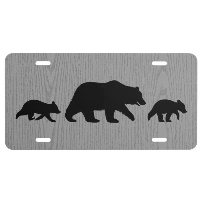 Grizzly Bear with Cubs Silhouettes License Plate (Front)