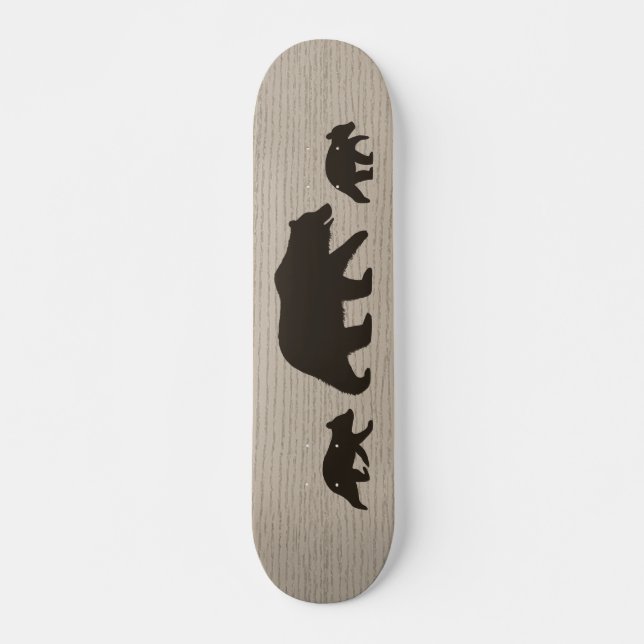Grizzly Bear with Cubs Silhouettes Skateboard Deck (Front)