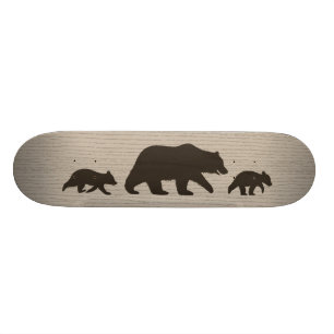 Grizzly Bear with Cubs Silhouettes Skateboard Deck