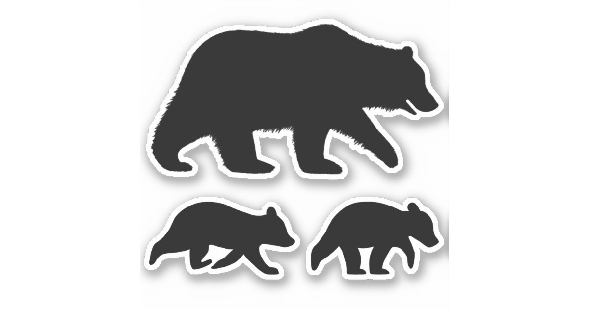 Grizzly Bear with Cubs Silhouettes Vinyl Stickers Zazzle