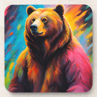 Grizzly Bear with Northern Lights Beverage Coaster