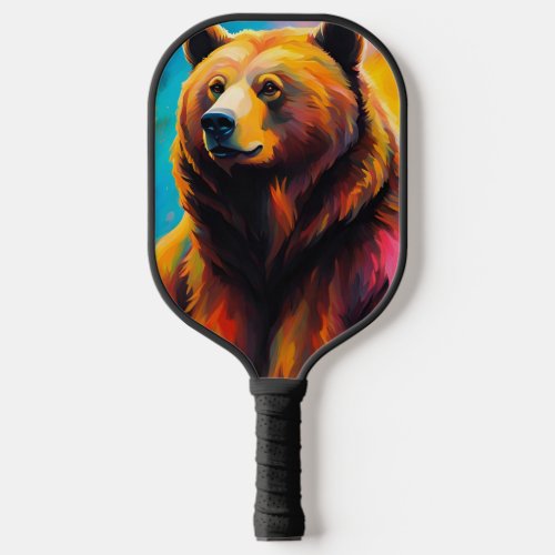 Grizzly Bear with Northern Lights Pickleball Paddle