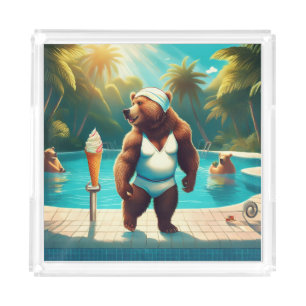 Grizzly Bears At The Pool Acrylic Tray
