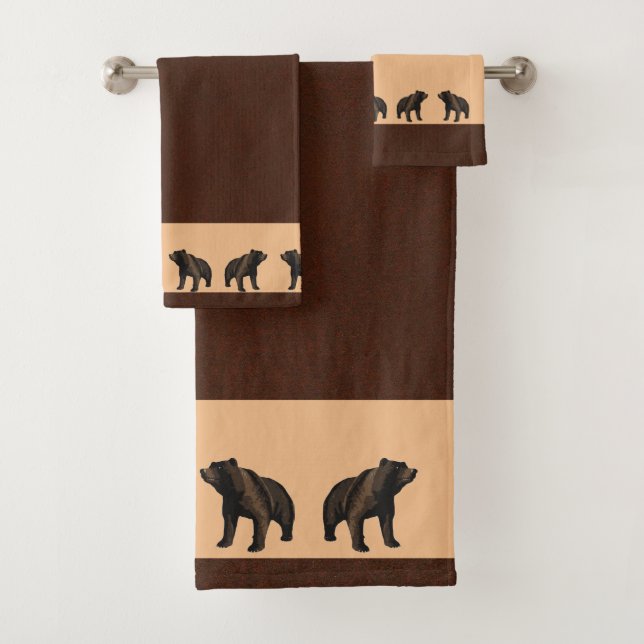 Grizzly Bears Embellished Bathroom Towel Set (Insitu)