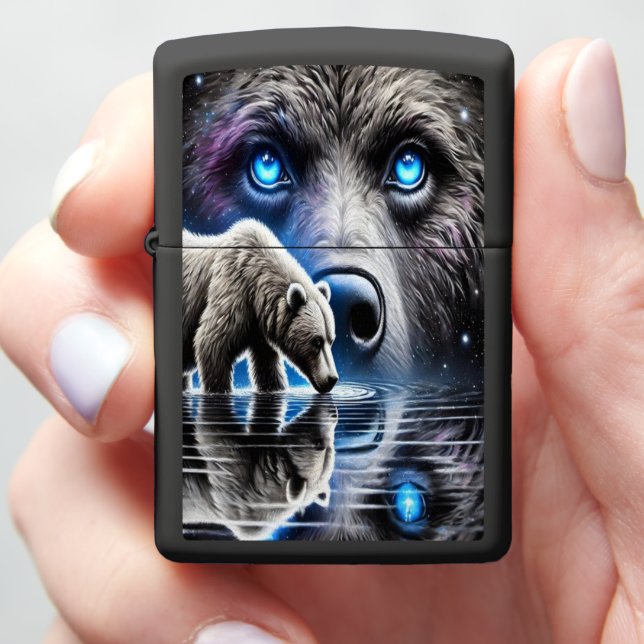 Grizzly Bears in Moonlit Serenity Zippo Lighter (In Hand)