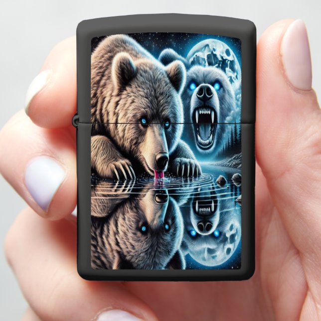 Grizzly Bears Reflected in a Mystical Zippo Lighter (In Hand)