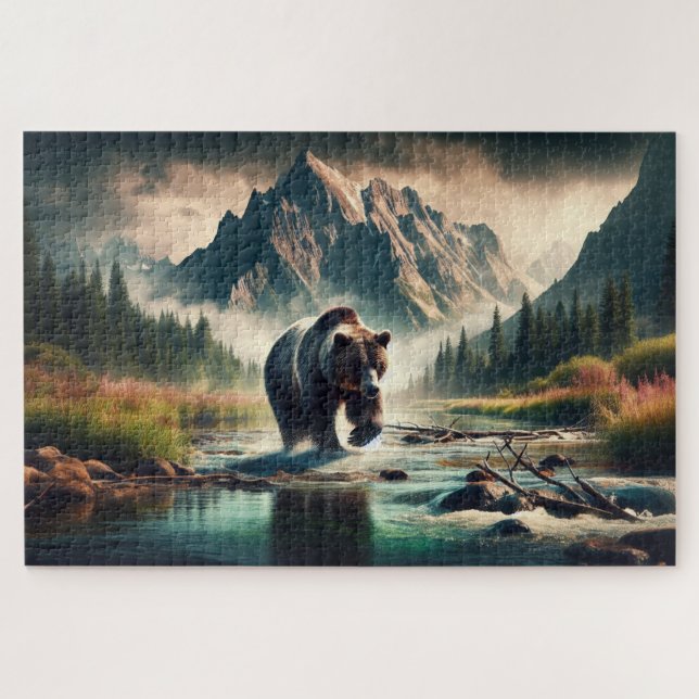 Grizzly Crossing, Grizzly Bear, Mountain Landscape Jigsaw Puzzle (Horizontal)