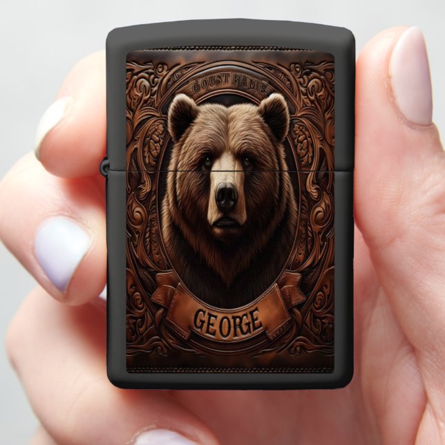 Grizzly George Leather Carving Zippo Lighter (In Hand)