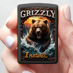 Grizzly Instinct Roaring Bear Forest Case Zippo Lighter