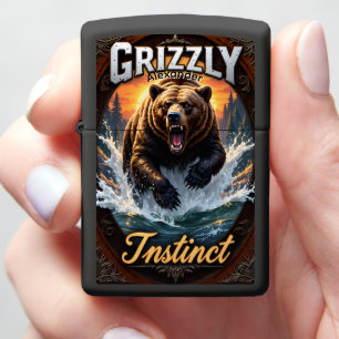 Grizzly Instinct Roaring Bear Forest Case Zippo Lighter