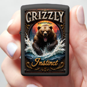 Grizzly Instinct Roaring Bear River Case Zippo Lighter