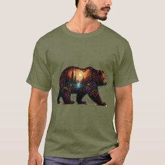 Grizzly silhouette against mountains T-Shirt