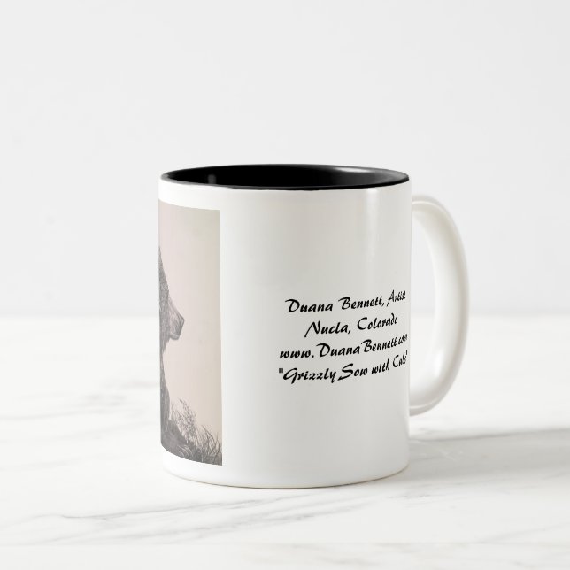 "Grizzly Sow with Cubs" drawing on a mug (Front Right)