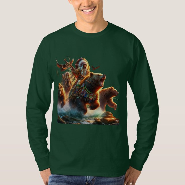 GrizzlyChief Riding Grizzly Bear  T-Shirt (Front)
