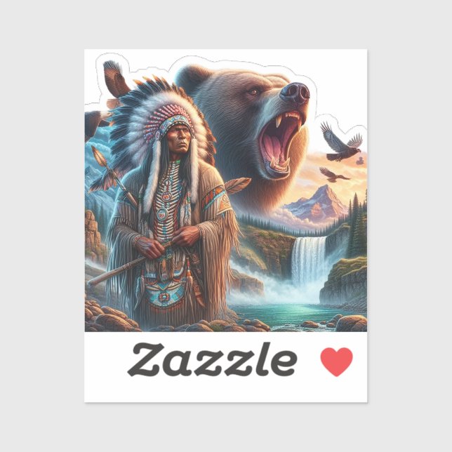 GrizzlyChief Warrior Bear  Sticker (Sheet)
