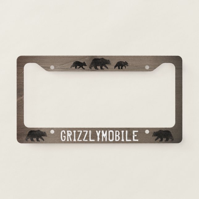 Grizzlymobile | Grizzly Bear Silhouettes Custom License Plate Frame (Front)