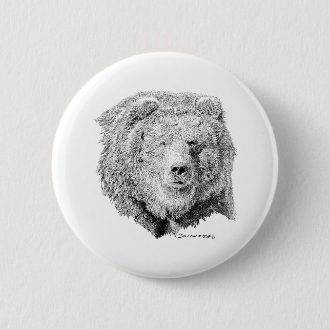 Grizzy Bear Pinback Button (Front)