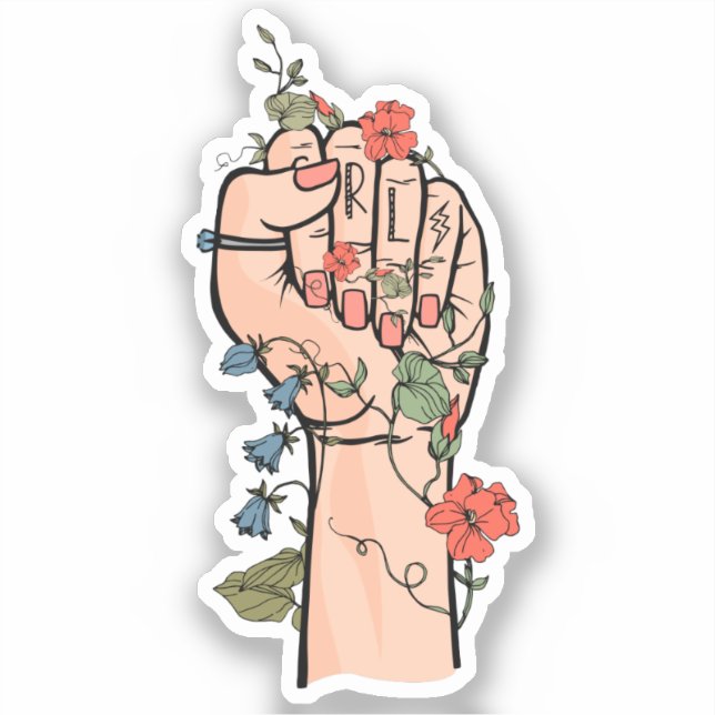 GRL power hand flower red nails ivy lightning bolt Sticker (Front)