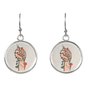 GRL power hand flowers leaves ivy lightning bolt Earrings