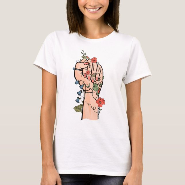 GRL power hand flowers leaves ivy lightning bolt T-Shirt (Front)
