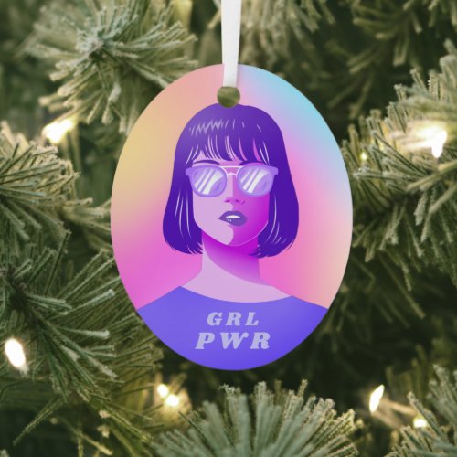 GRL Power Typography  Girl Feminist Purple Hair   Metal Ornament
