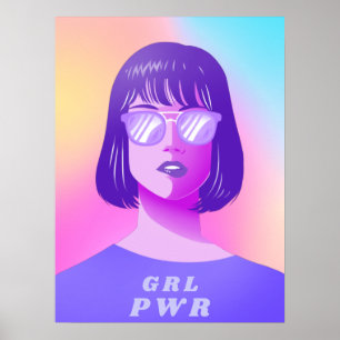 GRL Power Typography & Girl Feminist Purple Hair Poster