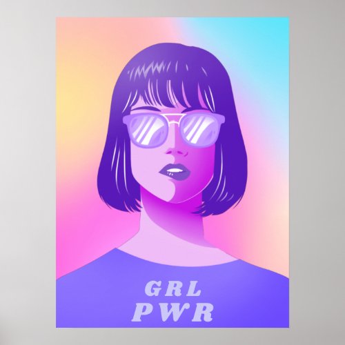 GRL Power Typography  Girl Feminist Purple Hair   Poster