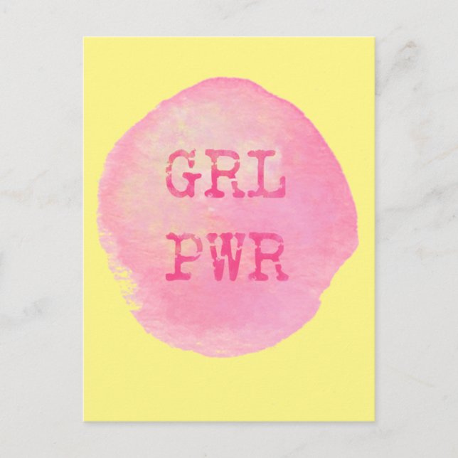 GRL PWR - Bold Yellow & Pink Typography Postcard (Front)