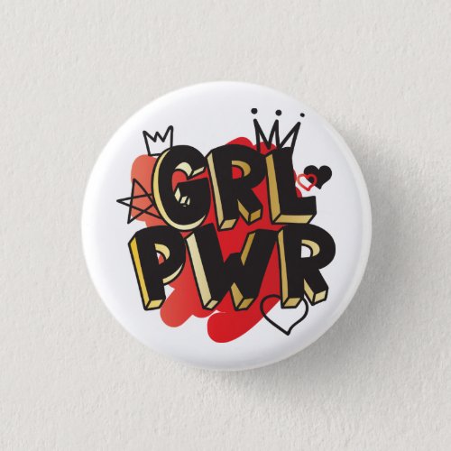 GRL PWR Crown  Hearts Red  Gold Button