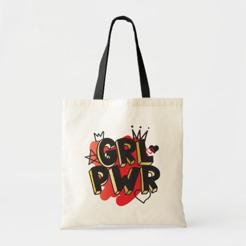 GRL PWR Crown  Hearts Red  Gold Tote Bag