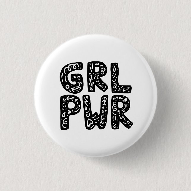 GRL PWR Girl Power Typography Art Button (Front)