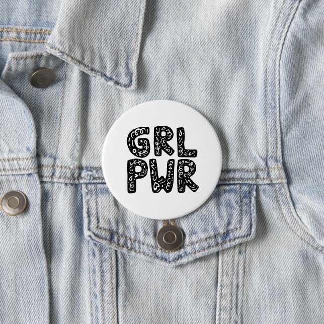 GRL PWR Girl Power Typography Art Button (In Situ)