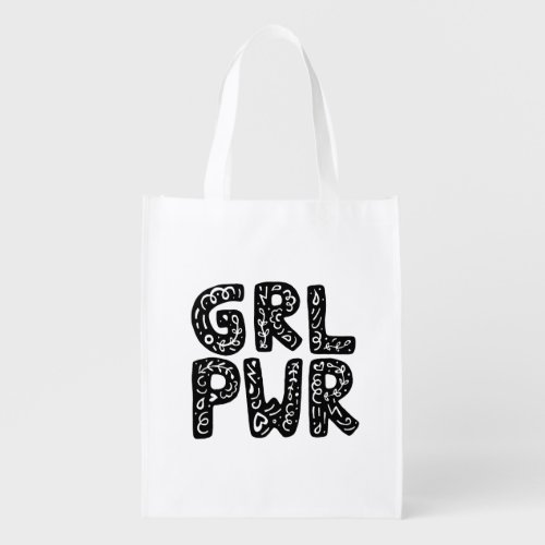 GRL PWR Girl Power Typography Art Grocery Bag