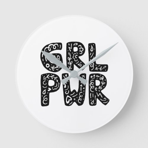 GRL PWR Girl Power Typography Art Round Clock