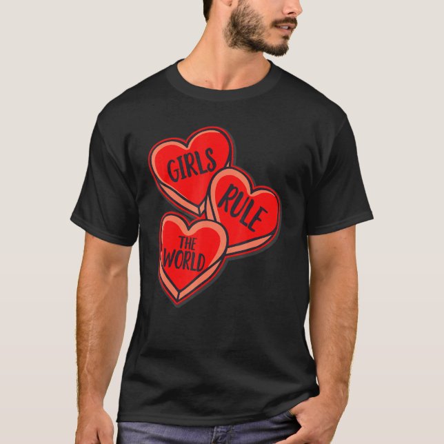 Grl Pwr Girl Rule The World Hearts Feminist Womens T-Shirt (Front)
