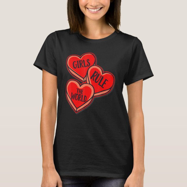 Grl Pwr Girl Rule The World Hearts Feminist Womens T-Shirt (Front)